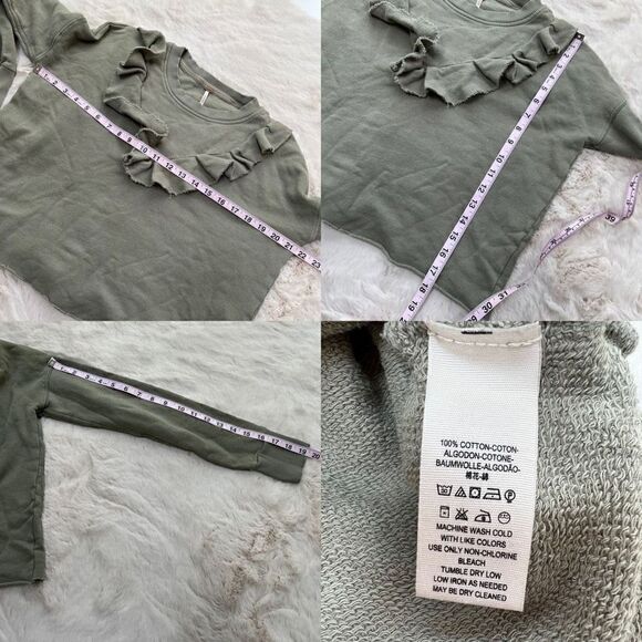 Free People Ooh La Ruffle Sweatshirt long sleeve pullover top green size XS - Picture 11 of 13